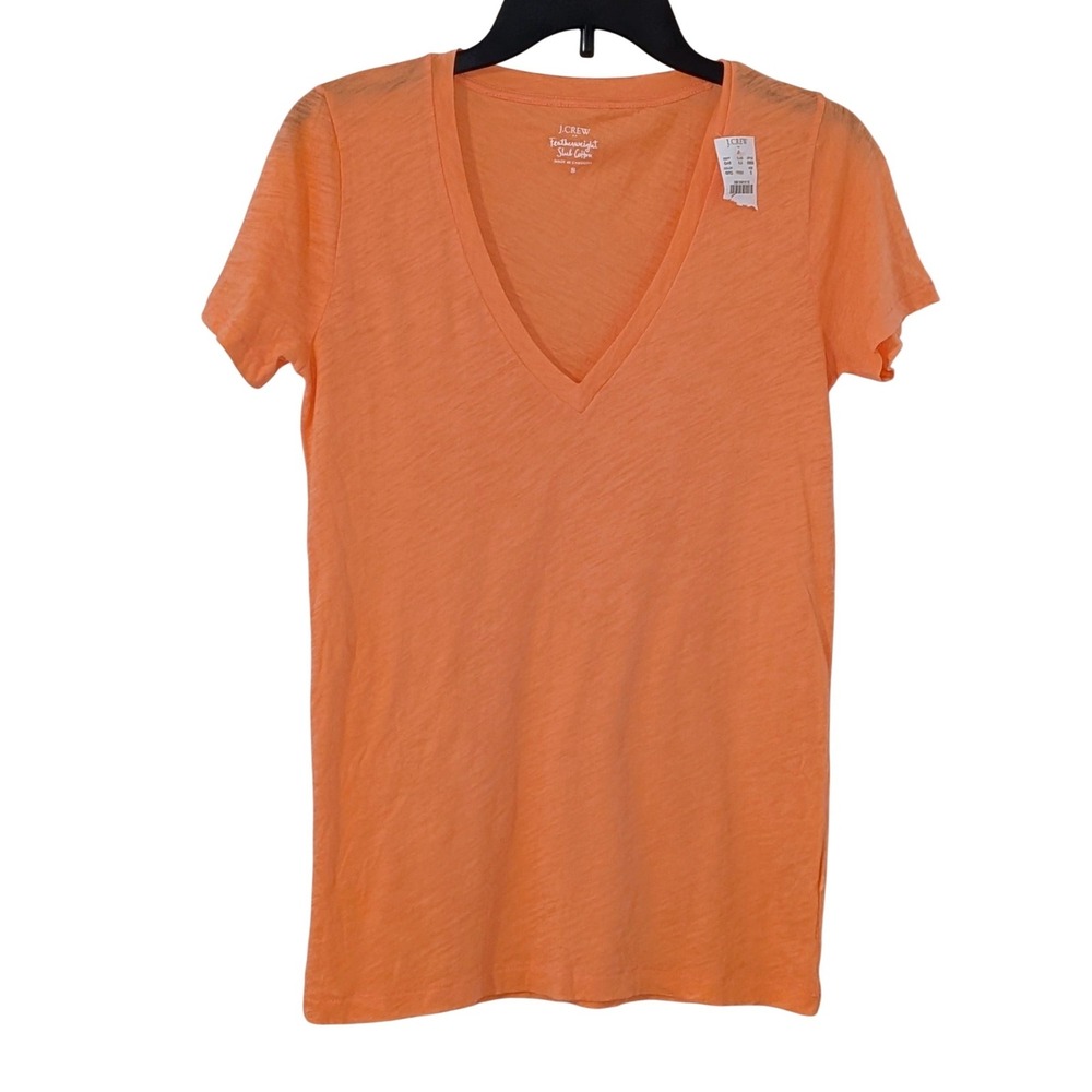 J.Crew Womens Featherweight Slub Cotton‎ V-Neck T-Shirt Orange 33505 Small NEW
